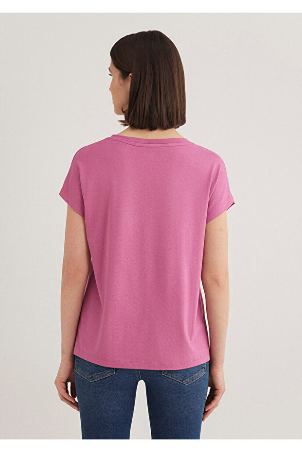 V Yaka Pembe Basic Viskoz Tişört - 5