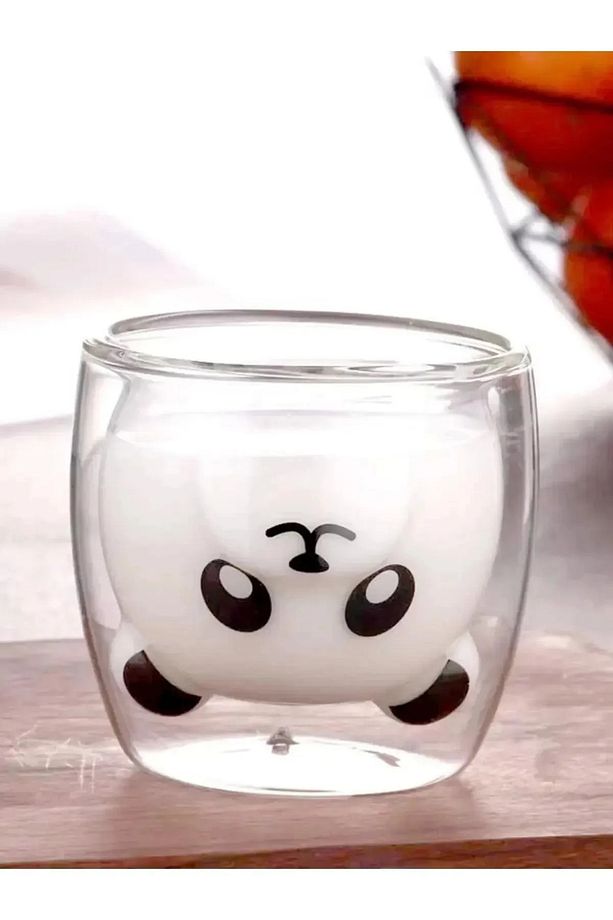 Çift Camlı Cidarlı Ayıcık Panda Karakterli Eğlenceli Tasarım Borosilikat Cam Kupa Bardak - 3