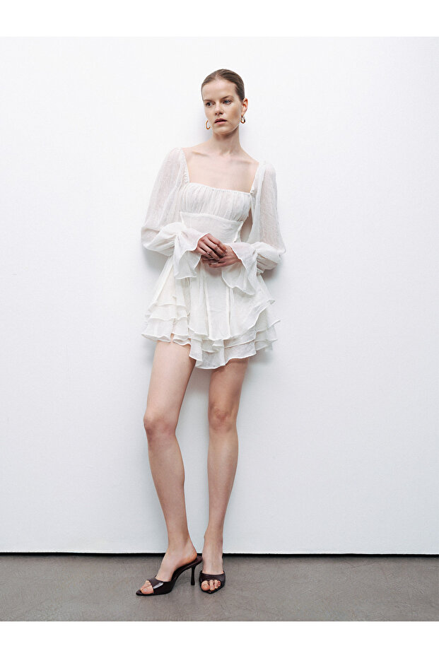 Volanlı Mini Elbise - 2