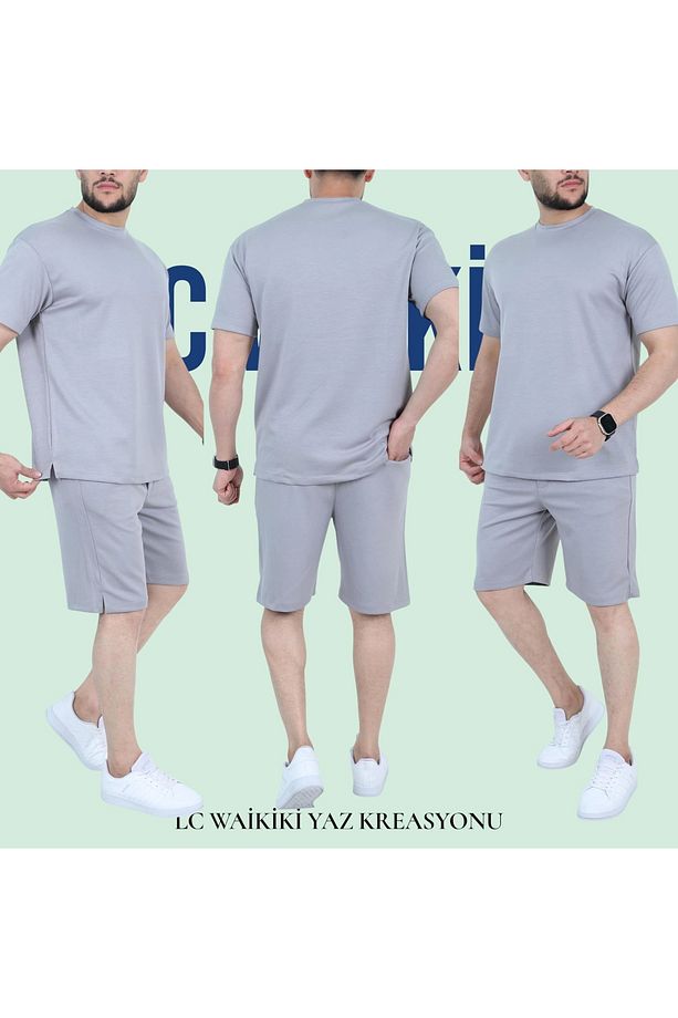LCWAIKIKII %100 Pamuk Penye Kumaş Erkek Şort Tişört Yazlık Takım - 3
