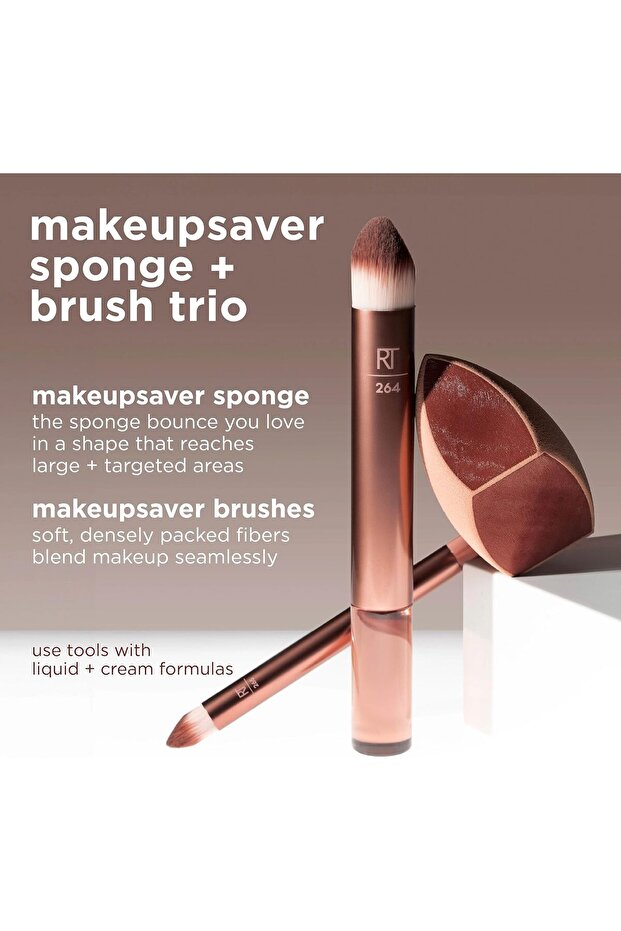 Makeupsaver Sponge + Brush Trio, Makeup Blending Sponge & Brushes For Liquid & Cream - 3