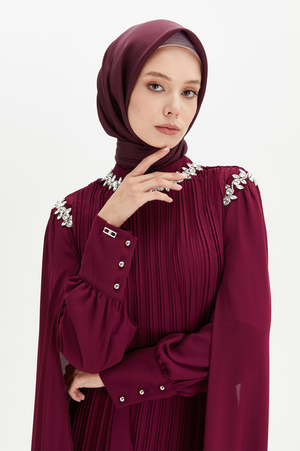 Pelerin Kol Piliseli Elbise - 4