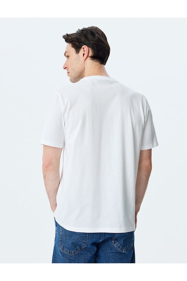 Bisiklet Yaka Regular Fit Pamuklu Kısa Kollu Slogan Baskılı Tişört - 4