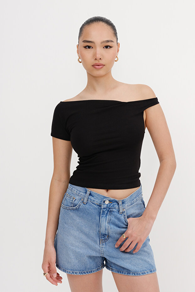 Kayık Yaka Basic T-shirt P1785 - 1