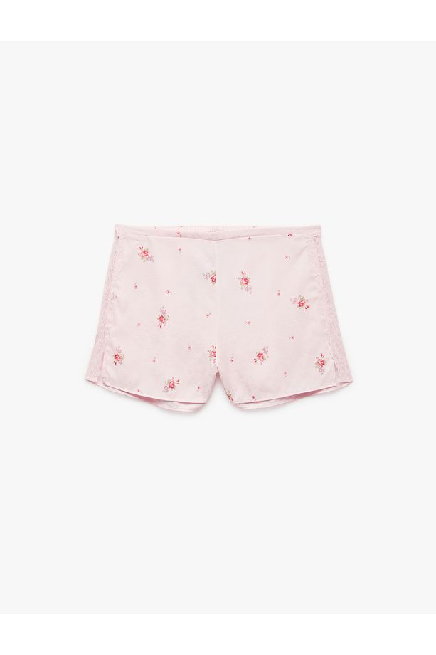 Dantel Detaylı Çiçekli Saten Şort Pijama Altı - 1