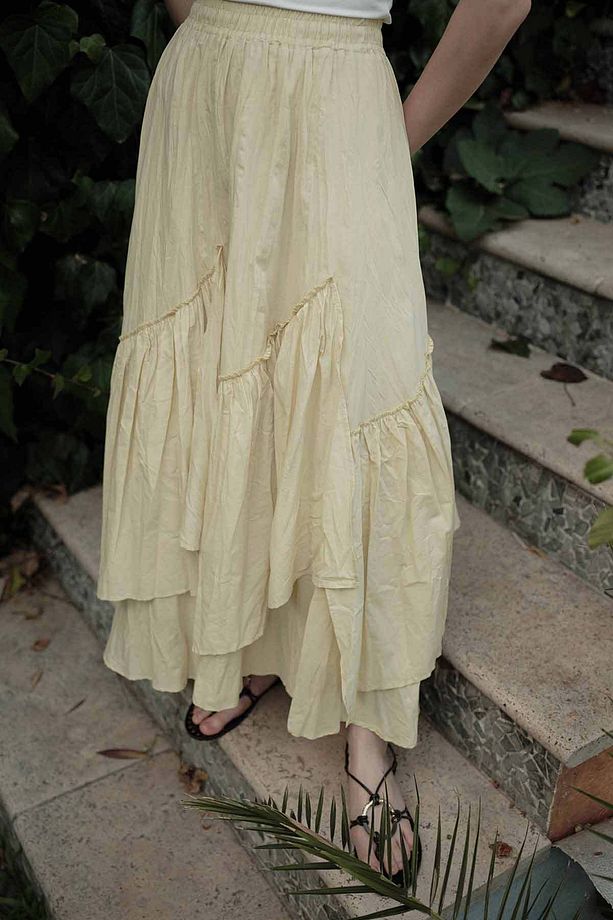 Boho Çapraz Katlı Vual Butter Yellow Etek - 4