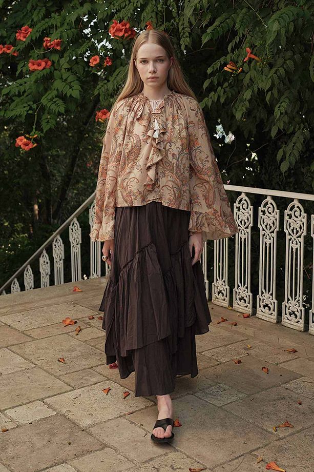 Boho Çapraz Katlı Vual Kahve Etek - 5