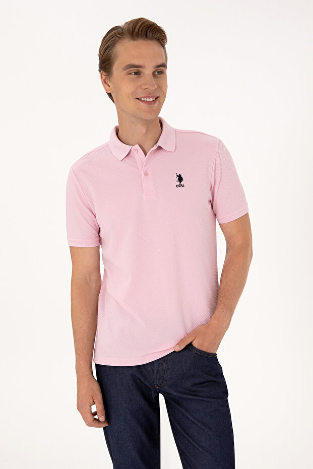 Men's Regular Fit Light Pink Polo Neck Textured T-Shirt 50300127-Vr078
