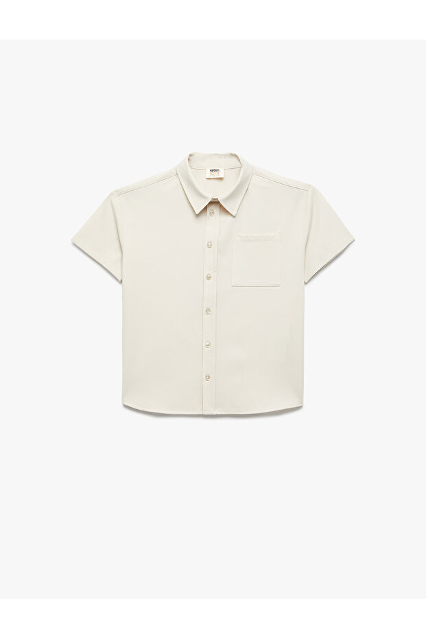 Button Pocket Viscose Blend Basic Short Sleeve Shirt - 1