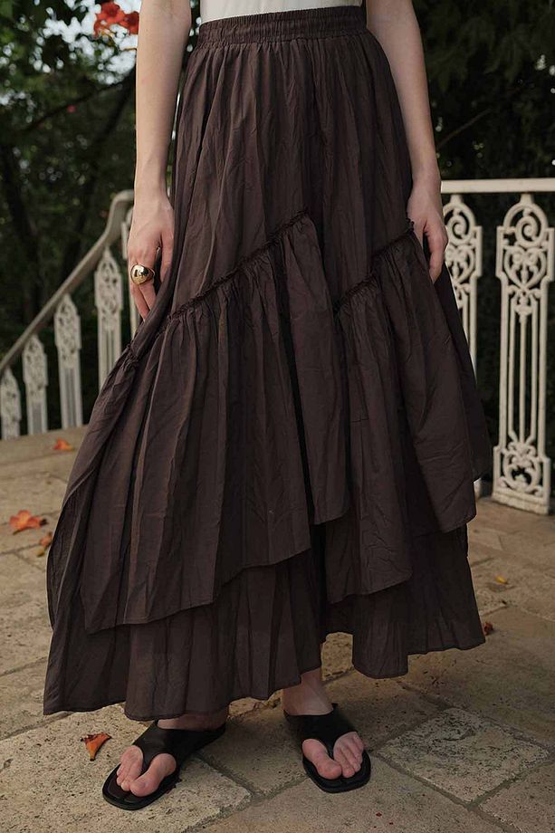 Boho Çapraz Katlı Vual Kahve Etek - 3