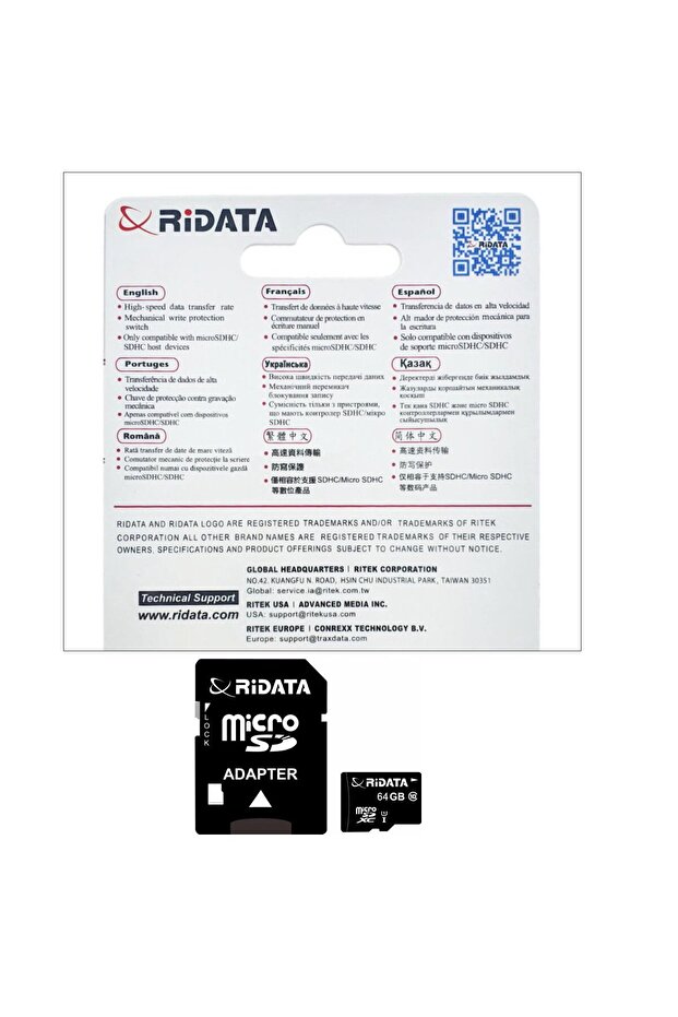 64GB microSDXC UHS-I U1 A1 memory card, RiDATA Flash Memory, with SD adapter, class 10 - 3