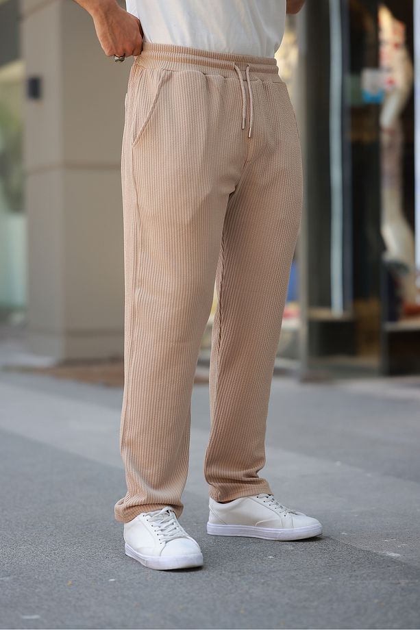 Erkek Bej Regular Fit Cepli Fırfır Desenli Jogger Pantolon - 2