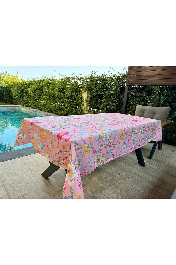 ÇİÇEKLİ DESEN PEMBE MASA ÖRTÜSÜ - 3