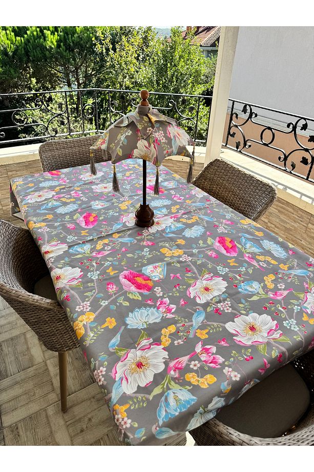 ÇİÇEKLİ DESEN BEJ MASA ÖRTÜSÜ - 4