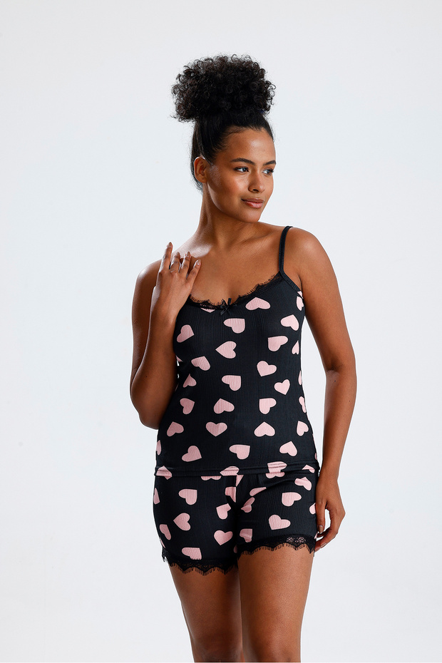 Kadın İp Askılı Atlet Şortlu Yazlık Pijama Takımı - 4