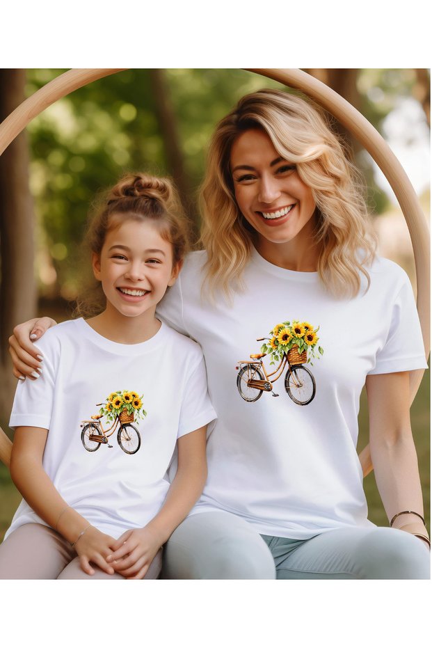 Cycling Printed Mother-Daughter Combination T-Shirt (Add 2 Pieces to the Cart for the Combination)