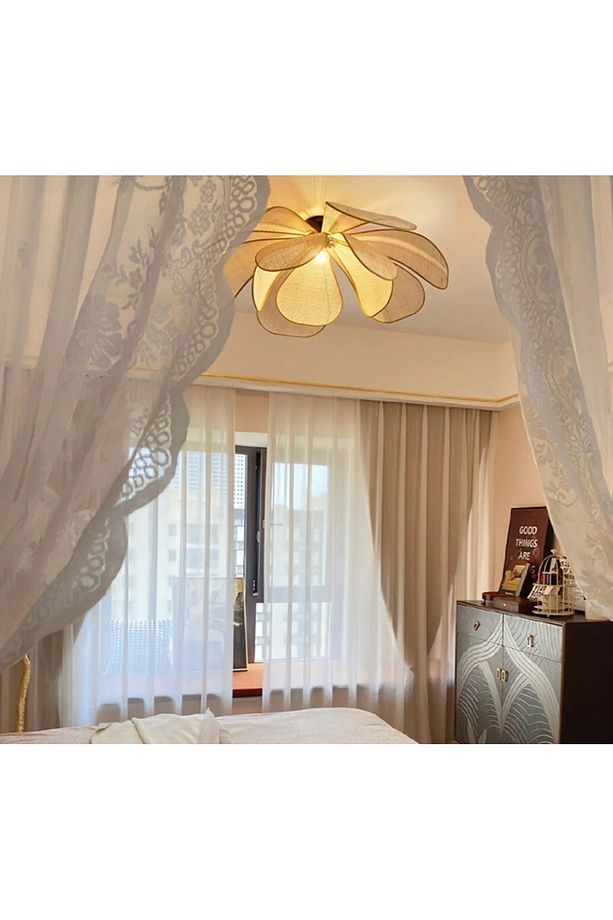 Modern Plafonyer Avize Iskandinav Boheme Çiçek Avize Hazeran Hasır Avize Rattan Salon Avizesi - 2