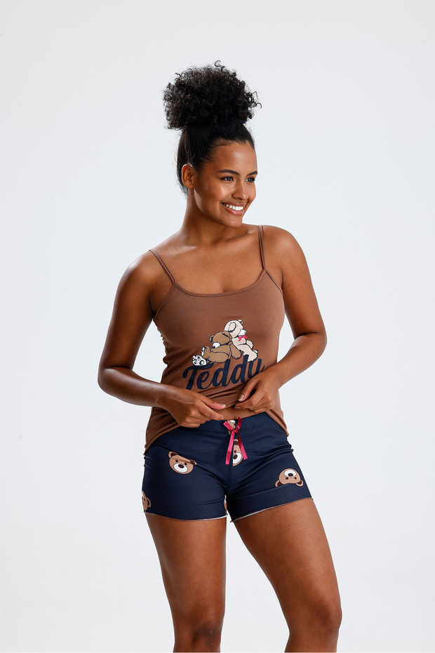 Kadın İp Askılı Atlet Şortlu Yazlık Pijama Takımı - 4