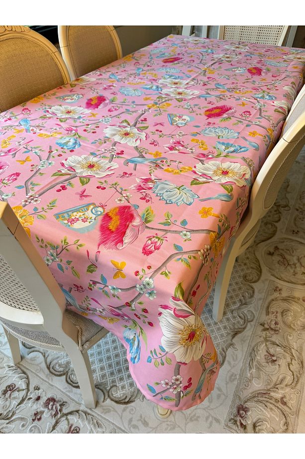 ÇİÇEKLİ DESEN PEMBE MASA ÖRTÜSÜ - 4