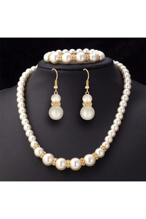Elegant 3-Piece Pearl Jewelry Set: Complete Your Elegance with Bracelet, Earrings, and Necklace