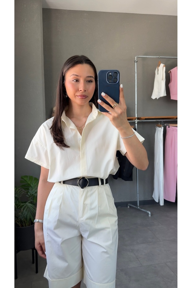 Gabardin Gömlek Kemerli Bermuda Şort Takım - 2