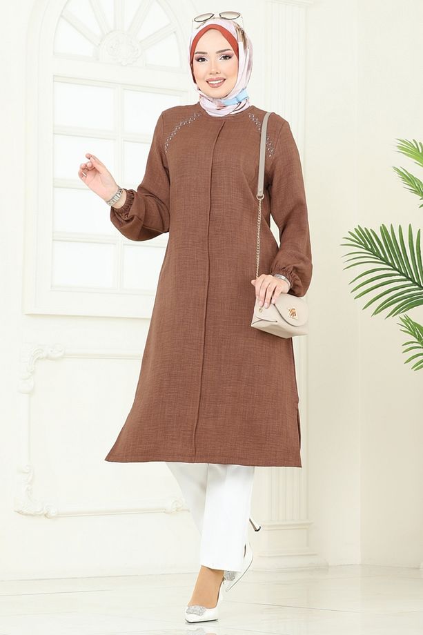 Omzu Taşlı Sofia Tunik 3124HBS856 Açık Kahve - 1
