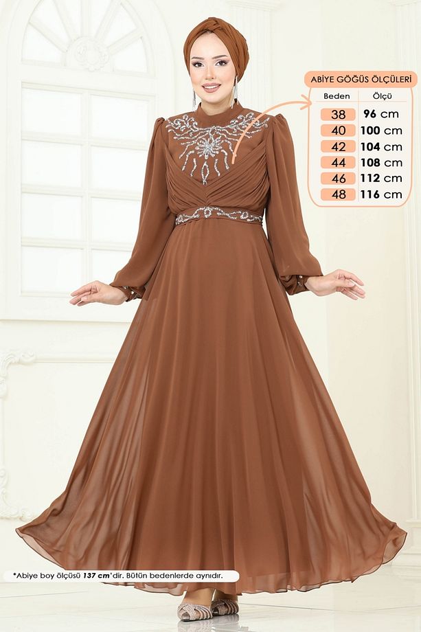Taşlı Şifon Abiye 8010AB368 Bakır - 3