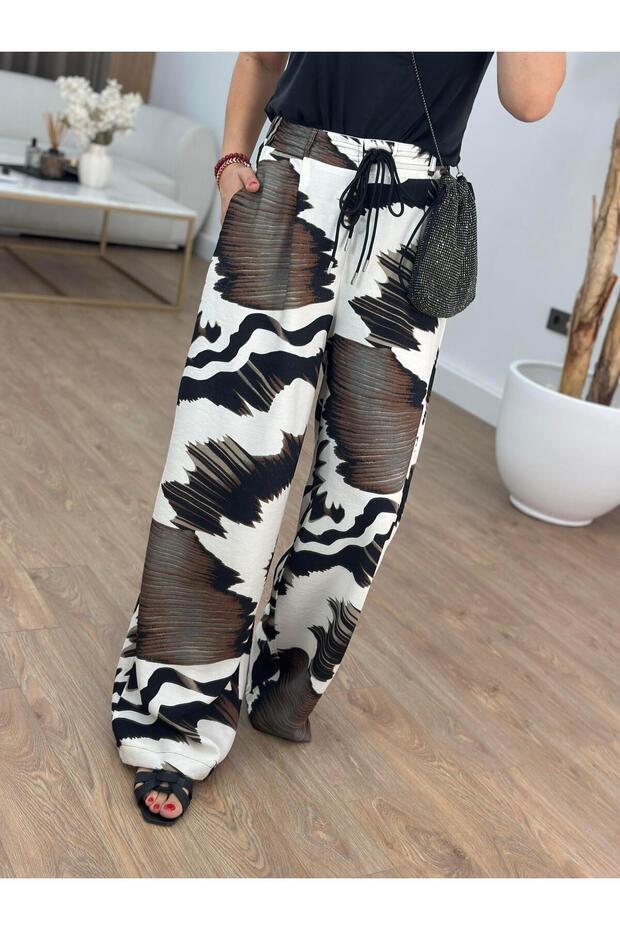 Batik Patterned Trousers with Elastic Waist - 5