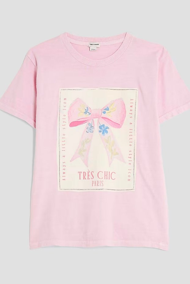 Girl's Pink Bow Printed T-Shirt – Très Chic Written Cotton