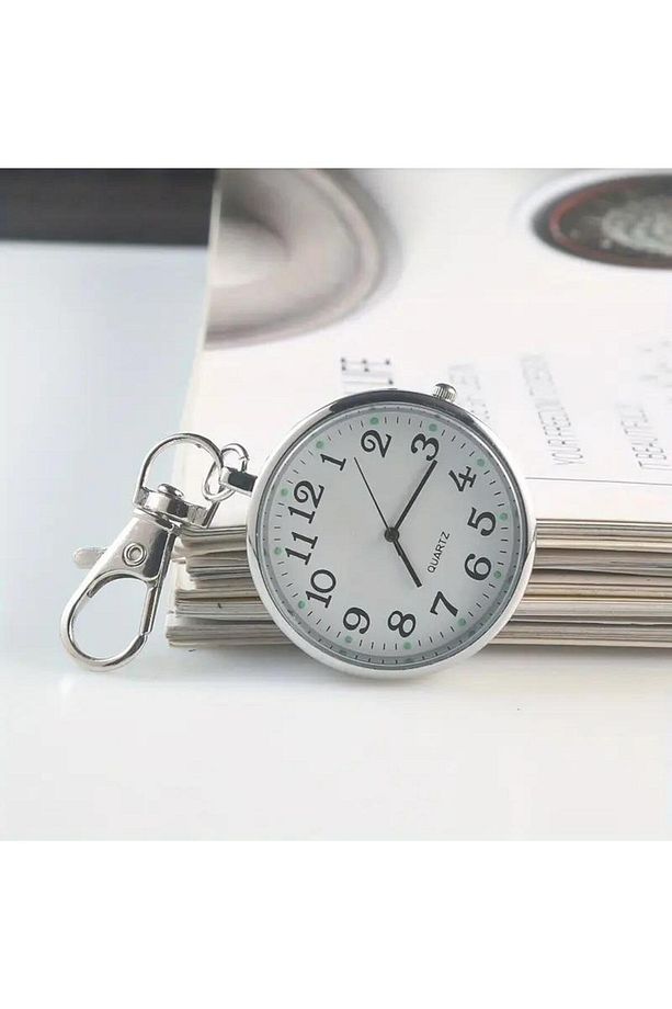 Anahtarlık Klipsli Analog Quartz Cep Saati Siyah - 6