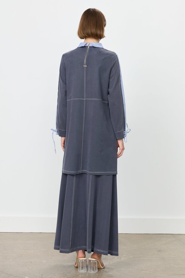 Garnili Gömlek Yaka Örme Tunik Lacivert - 4