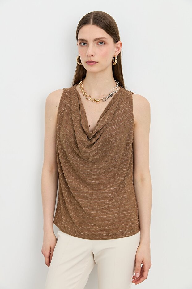 Simli Degaje Yaka Bluz Mocha - 3