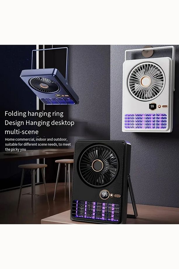 Taşınabilir Şarjlı Fan & Böcek Kovucu - USB Girişli, Sessiz, 5 Kademe, Çift Amaçlı Kullanım - 9