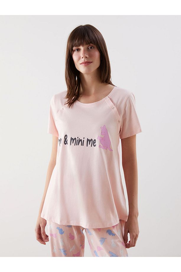 Bisiklet Yaka Baskılı Hamile Pijama Takımı - 2