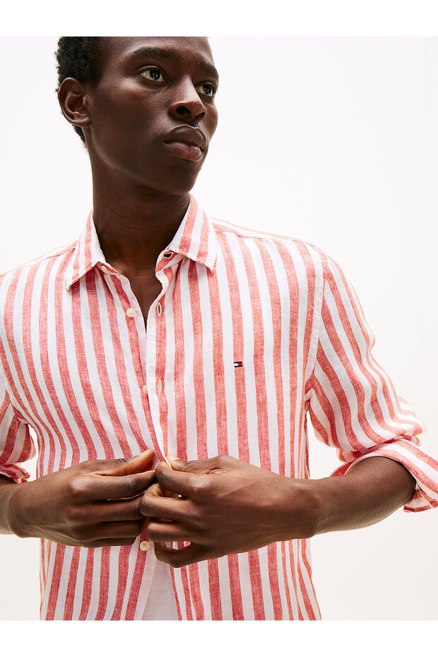 Regular Fit Stripe Linen Shirt - 3