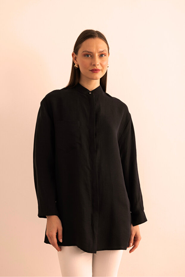 Hakim Yaka Keten Bluz - 2