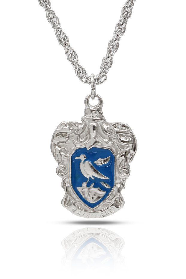 Harry Potter Ravenclaw Coat of Arms Necklace – Blue Enamel Silver Color with Twisted Chain