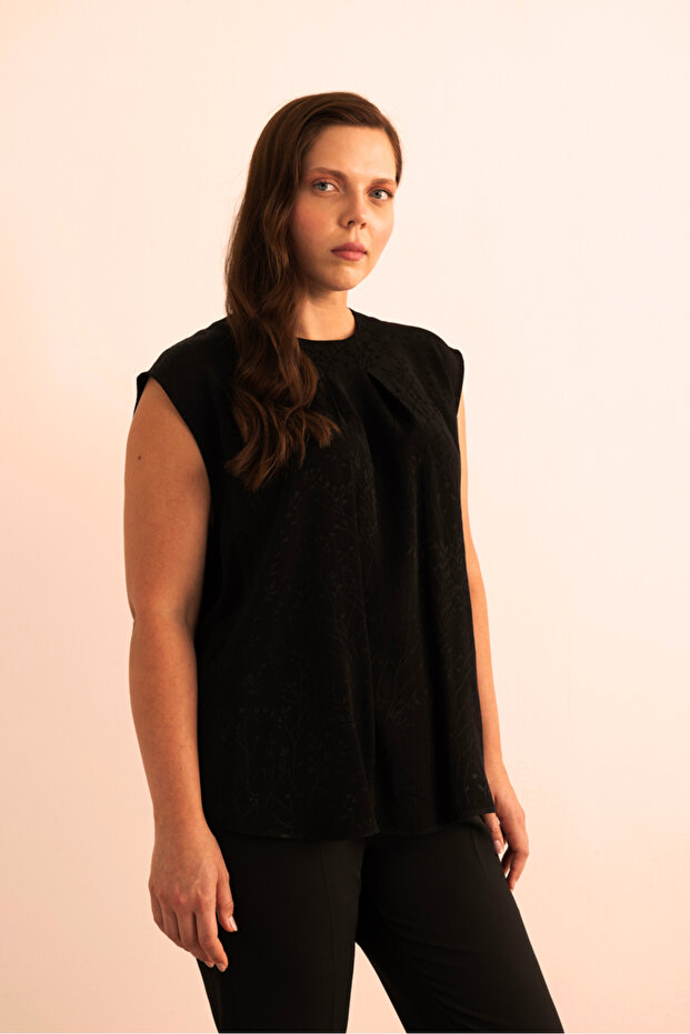 Jacquard Patterned Viscon Sleeveless Blouse - 2