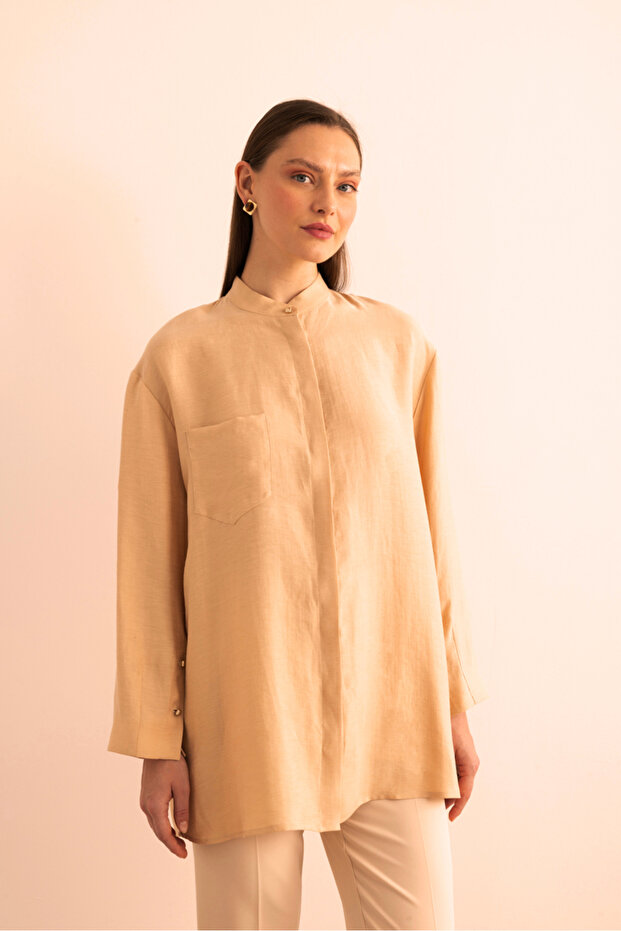 Hakim Yaka Keten Bluz - 1