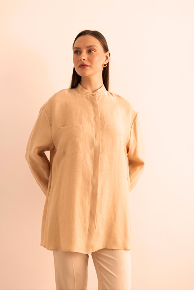 Hakim Yaka Keten Bluz - 6