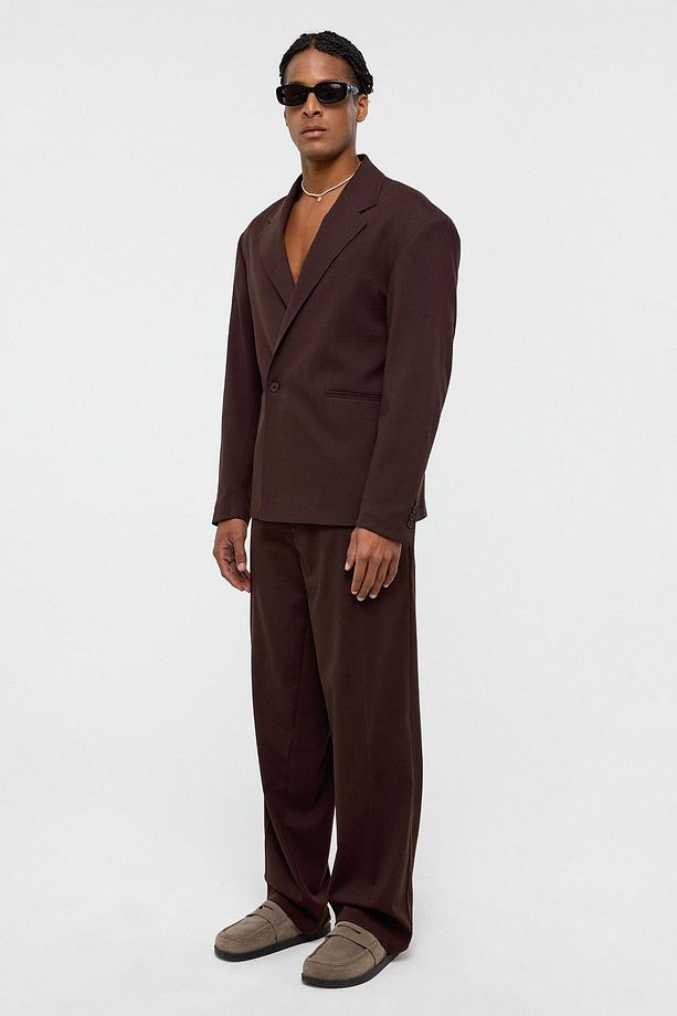 Tek Düğme Oversize Takım Elbise Kahve - 3