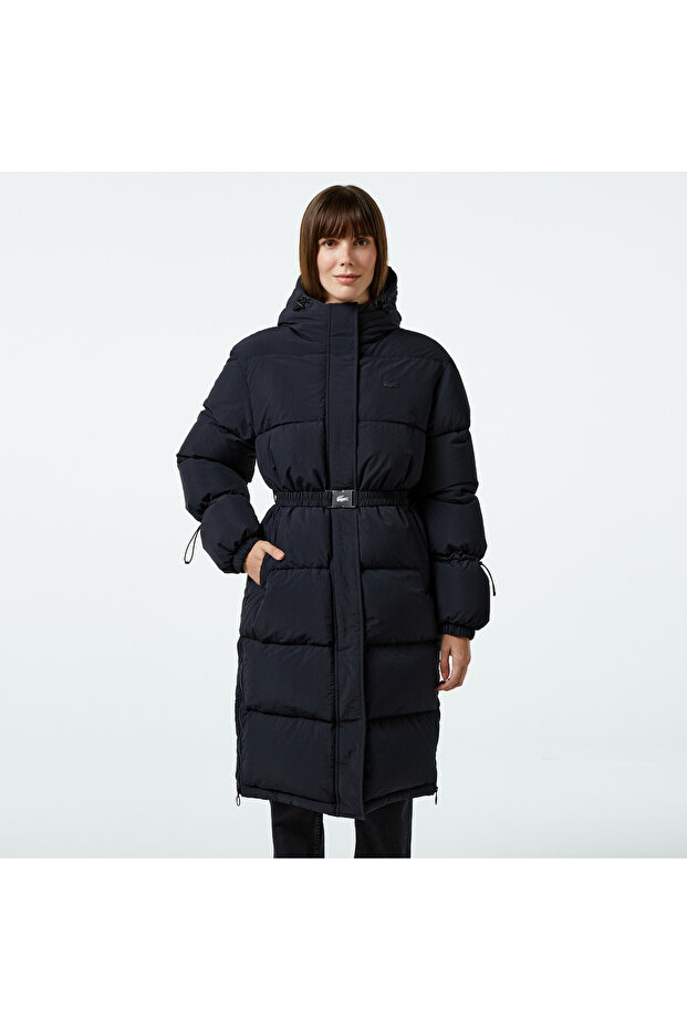 Kadın Kapüşonlu Siyah Mont - 1