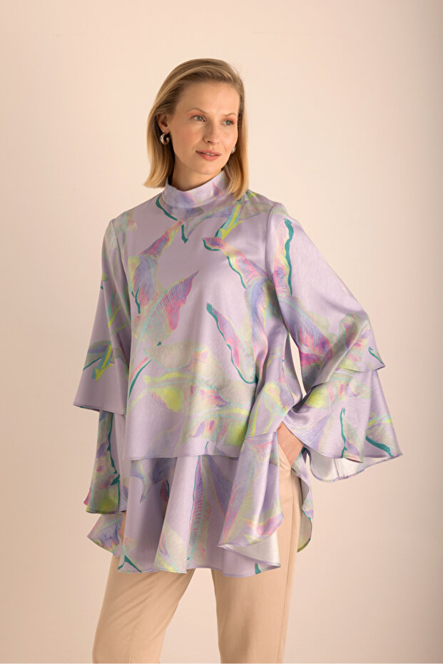 بلوزة كبيرة منقوشة بالزهور متعددة الطبقات - 6