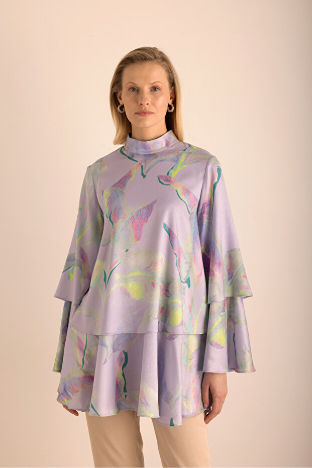 بلوزة كبيرة منقوشة بالزهور متعددة الطبقات - 3