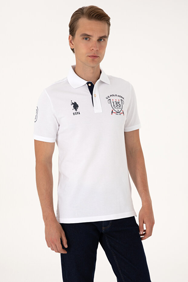 Men's Regular Fit White Polo Neck T-Shirt 50299667-Vr013