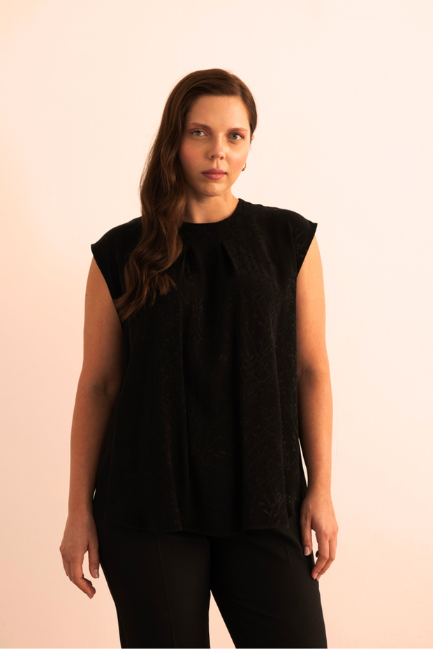 Jacquard Patterned Viscon Sleeveless Blouse - 1