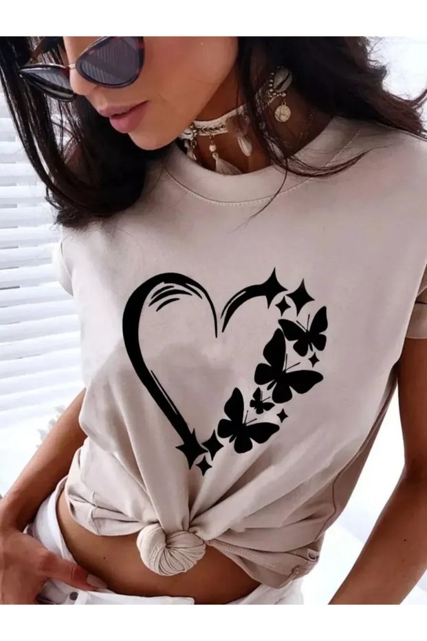 Unisexheart Printed Oversize Crew Neck T-Shirt