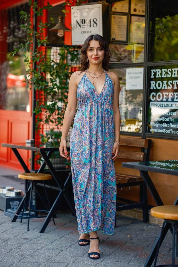 Pink Color Halter Neck Open Back Silk Dress