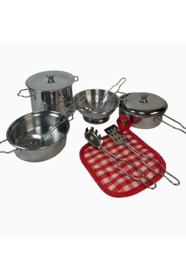 Toy Steel Pots Pans Set Metal 11 Pieces Stainless Kitchen Utensils