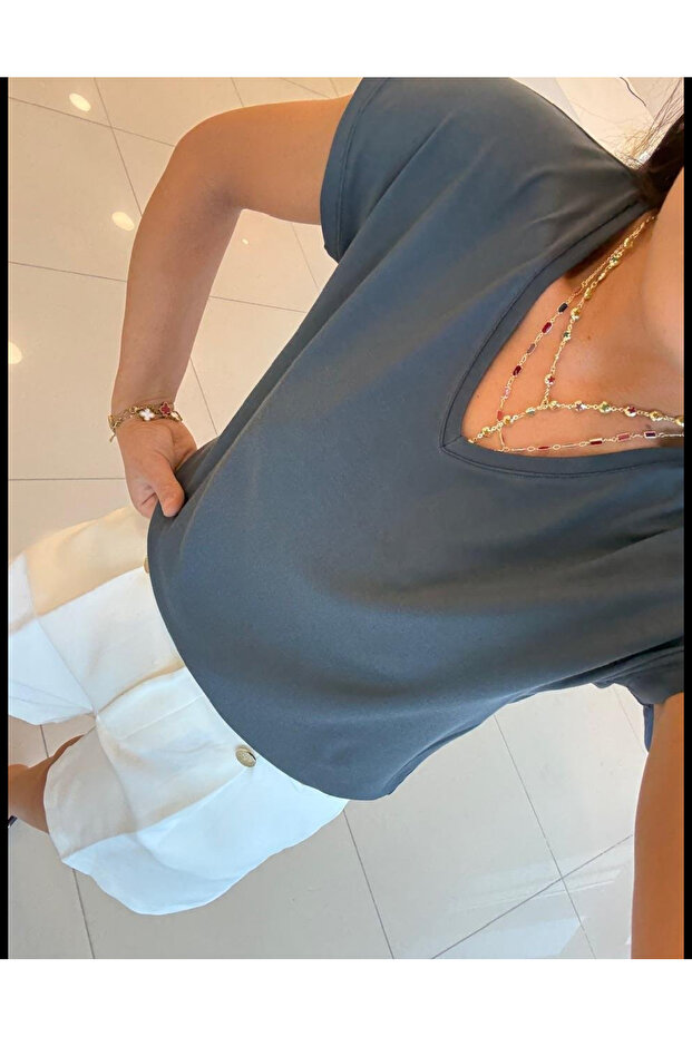 Kadın V yakalı Basic Modal Kurtarıcı Tişört - 3